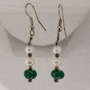 Freshwater pearl and faceted Green raw emeralds